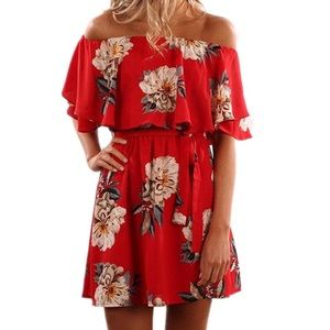 ♥️Off the Shoulder Red Floral Dress
